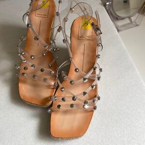 NWOB Dolce Vita Maxton Espadrille Wedge Sandal Studded Clear Lucite Size 9